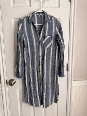 Express Blue and White Vertical Stripe Shirt